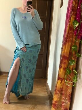 2PC SET boho patchwork siren core outfit Fish sweater & Blue rose mirrored skirt
